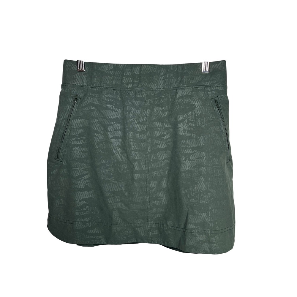Orvis Skort Women Small Green Tonal Camo Print Athletic Golf Hiking Zip Pocket